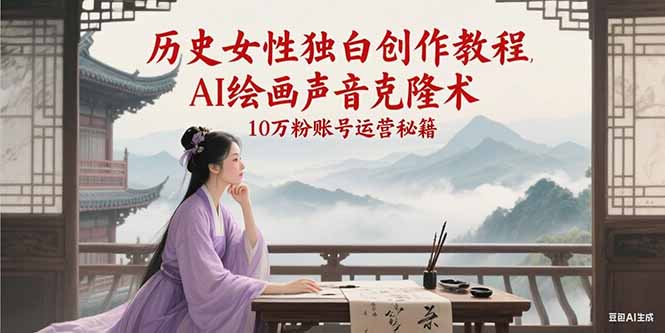 历史女性独白创作教程，AI绘画声音克隆术，10万粉账号运营秘籍-淘秘副业