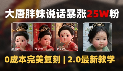 AI大唐胖贵妃说话2.0，40条视频暴涨40w粉，附独家变现攻略-淘秘副业