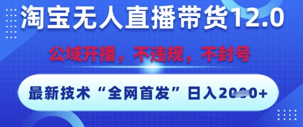 淘宝无人直播带货12.0，最新技术，不封号，不违规，操作简单，开播爆单，日入多张【揭秘】-淘秘副业