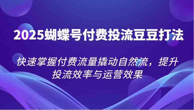 2025蝴蝶号付费投流豆豆打法，快速掌握付费流量撬动自然流，提升投流效率与运营效果-淘秘副业