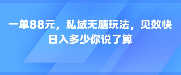 一单88元，私域无脑玩法，见效快，日入多少你说了算-淘秘副业