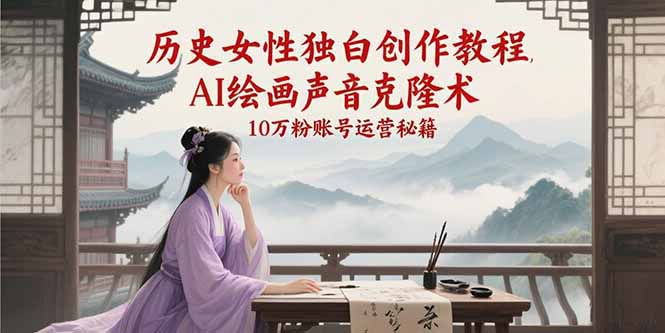 （15186期）历史女性独白创作教程，AI绘画声音克隆术，10万粉账号运营秘籍-淘秘副业