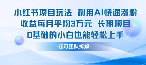 适合小白操作的小红书新项目，利用AI快速涨粉，收益每月平均1W+-淘秘副业