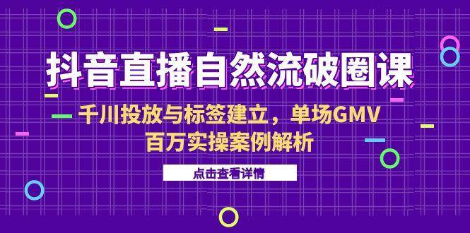 （15136期）抖音直播自然流破圈课-6月，千川投放与标签建立，单场GMV百万实操案例解析-淘秘副业