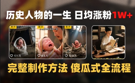 历史人物的一生 日均涨粉1W+，完整制作方法 傻瓜式全流程-淘秘副业