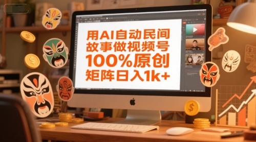 用AI自动民间故事做视频号，100%原创，矩阵日入1k+-淘秘副业