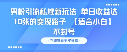 男粉引流私域新玩法，单日收益达10张的变现路子 【适合小白】不封号-淘秘副业