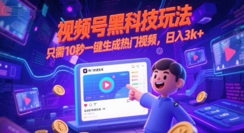 视频号黑科技玩法，只需10秒一键生成热门视频，日入3k+【揭秘】-淘秘副业