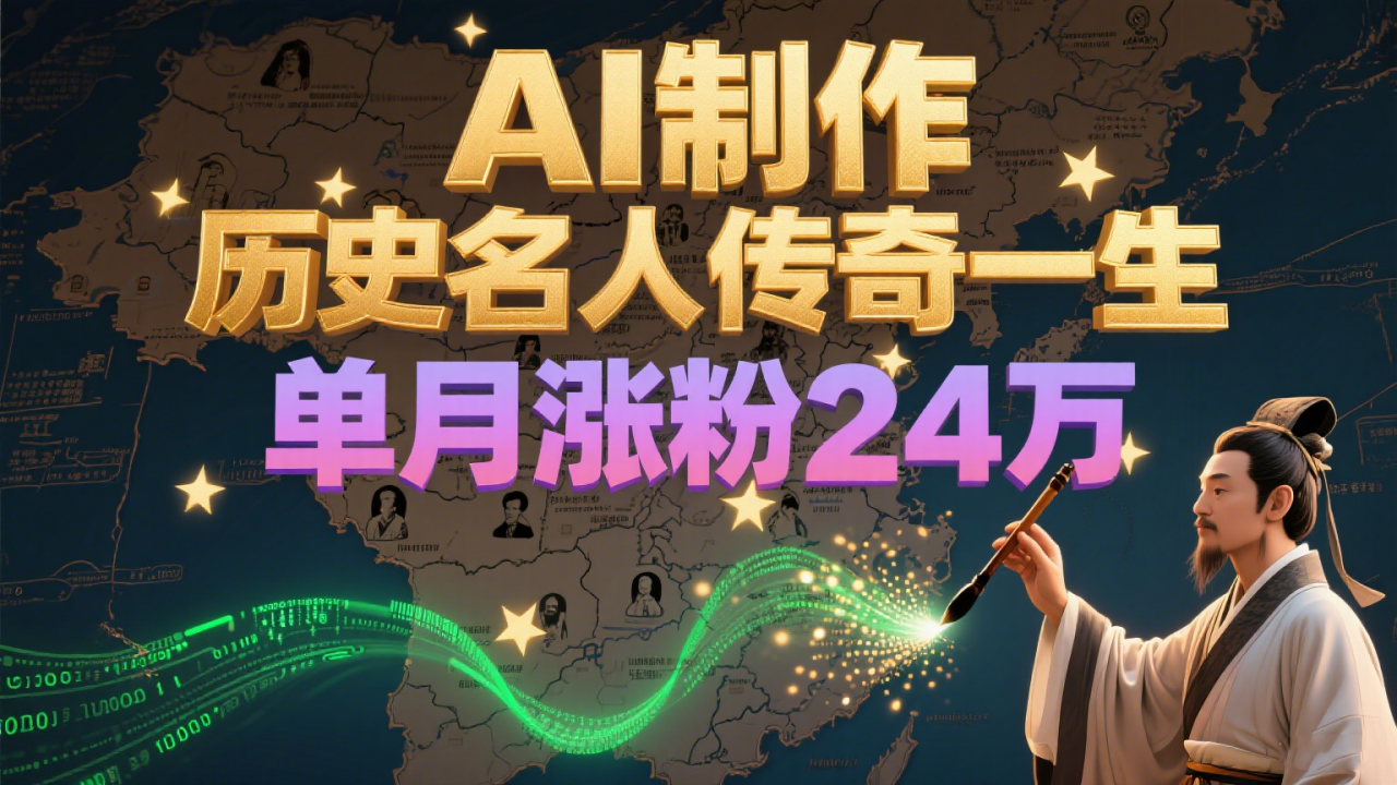 暴力起号！用AI制作历史名人传奇一生，单月涨粉24万，涨粉+变现赛道黑马来了-淘秘副业