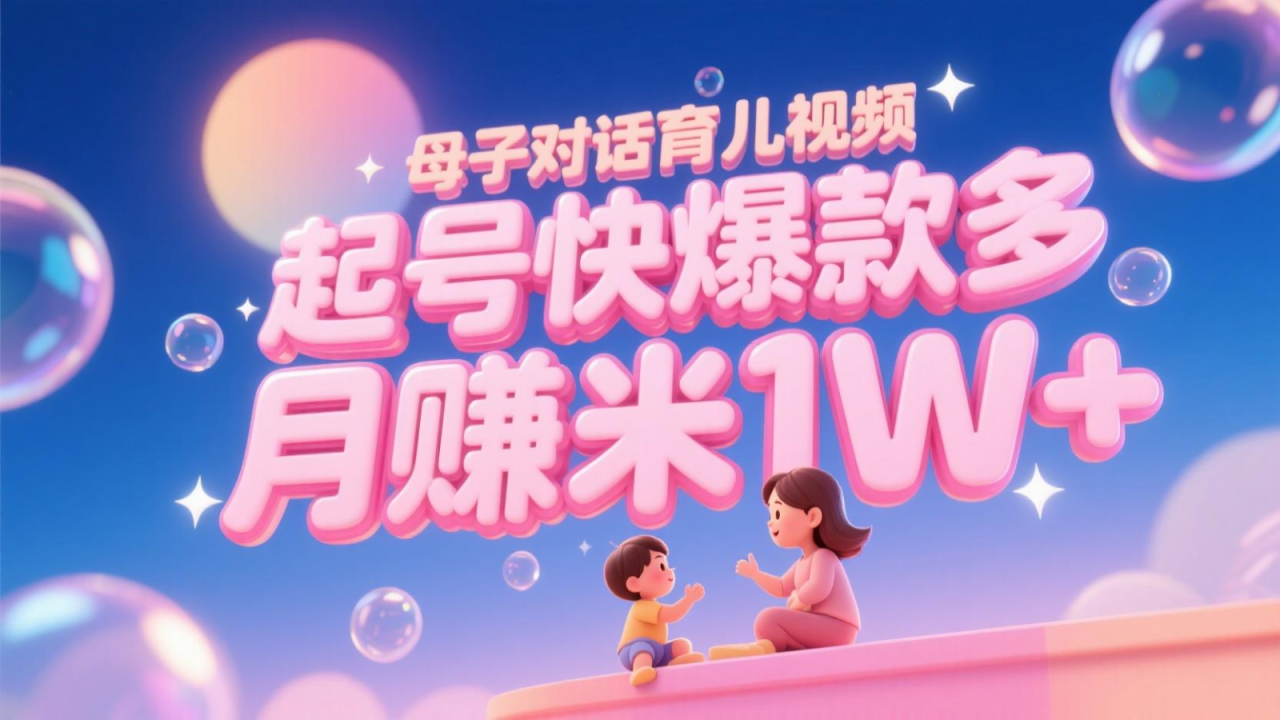 AI生成母子对话育儿类视频，起号快爆款多，小白宝妈轻松学，多渠道变现，月赚米1W+-淘秘副业