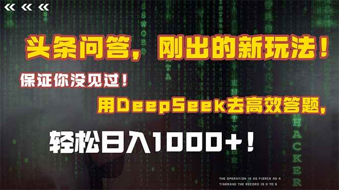 （14957期）头条问答，刚出的新玩法！保证你没见过！结合Deepseek高效答题，轻松日…-淘秘副业