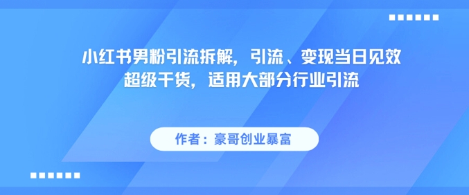 小红书男粉引流拆解，引流、变现当日见效超级干货，适用大部分行业引流-淘秘副业