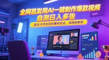 全网首发用AI一键制作爆款视频，自测日入多张，适合大学生宝妈兼职创业，保姆级教程-淘秘副业