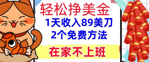 在家不上班，轻松挣美金， 1天收入89美刀，2个免费方法，懒人捡钱-淘秘副业