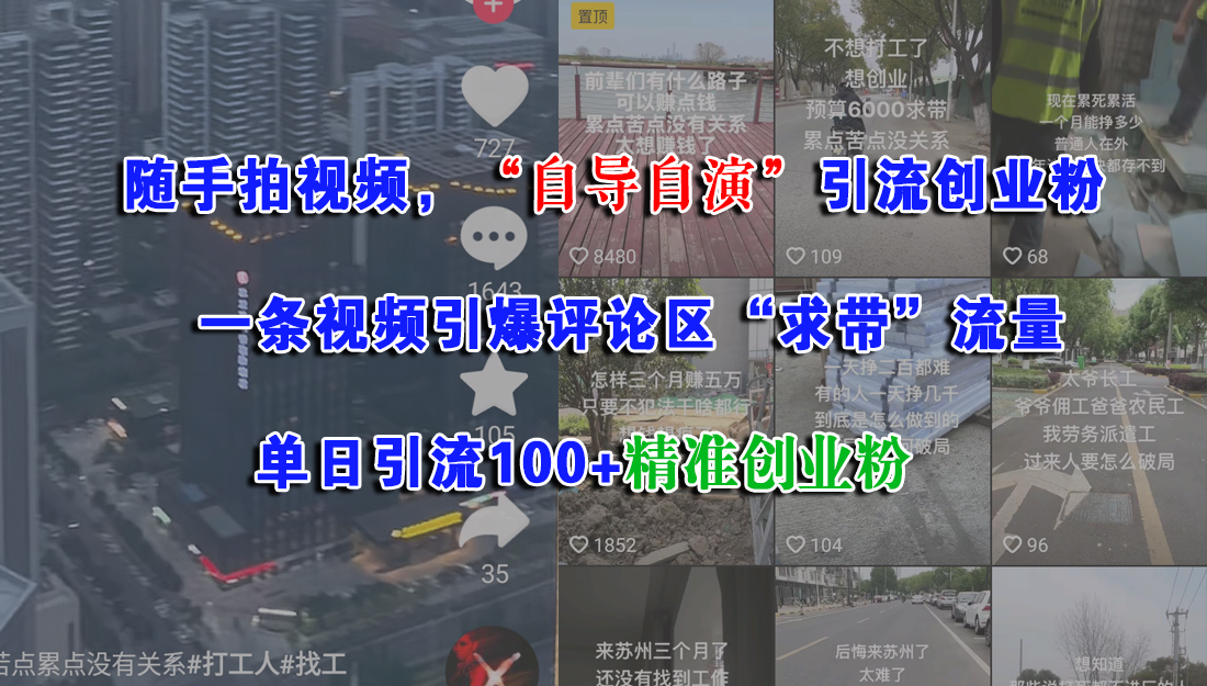 （15111期）随手拍视频，“自导自演”引流创业粉， 一条视频引爆评论区“求带”流量，单日引流100+精准创业粉-淘秘副业
