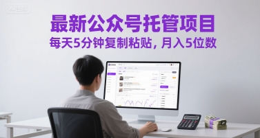 最新公众号托管项目，每天5分钟复制粘贴，月入5位数【揭秘】-淘秘副业