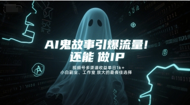 AI鬼故事引爆流量，还能做IP，视频号多渠道收益单日1k+，小白副业、工作室放大的最佳选择-淘秘副业