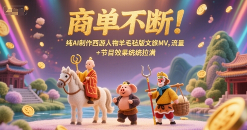 商单不断！纯AI制作西游人物羊毛毡版文旅MV，流量+节目效果统统拉满-淘秘副业