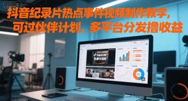 抖音纪录片热点事件视频制作教学，可过伙伴计划，多平台分发撸收益-淘秘副业