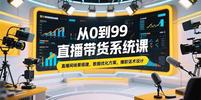 从0到99直播带货系统课，直播间场景搭建，数据优化方案，爆款话术设计-淘秘副业