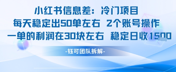 小红书信息差冷门项目一单利润30块每天稳定1.5k左右2个账号操作-淘秘副业
