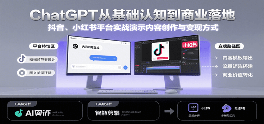 ChatGPT从基础认知到商业落地，实战演示抖音、小红书等平台的内容创作与变现-淘秘副业