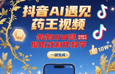 抖音AI遇见药王视频，条条10W赞，快速起千粉万粉号，傻瓜式制作教学-淘秘副业