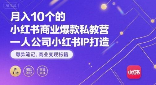 月入10个的小红书商业爆款私教营，一人公司小红书IP打造，爆款笔记，商业变现秘籍-淘秘副业