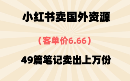 ⼩红书国外资料，客单价6.66，49篇笔记卖出上万份-淘秘副业
