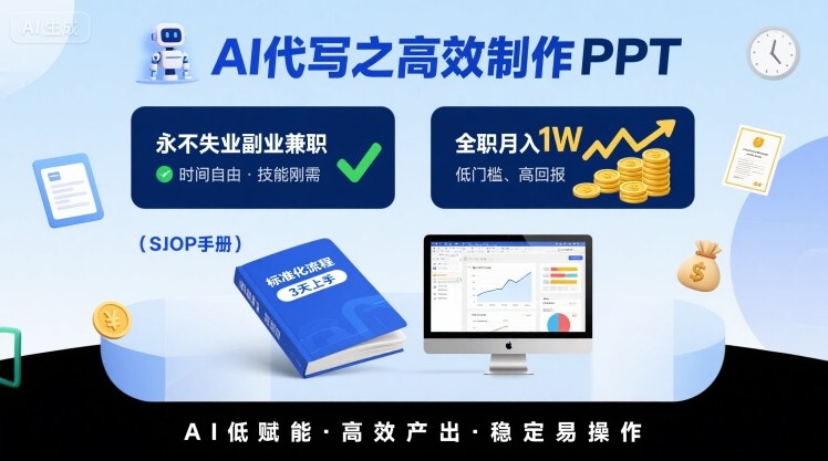 AI代写之高效制作PPT，永不失业副业兼职，全职月入1W【SOP手册】-淘秘副业