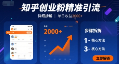知乎创业粉精准引流,详细拆解,单日收益多张
