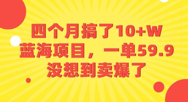 四个月搞了10+W的蓝海项目,一单59.9米,没想到卖爆了
