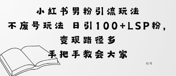 小红书男粉引流玩法不废号玩法日引100+LSP粉，变现路径多-淘秘副业