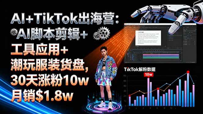 （16108期）AI+TikTok出海营:AI脚本剪辑+工具应用+潮玩服装货盘,30天涨粉10w月销$1.8w-淘秘副业