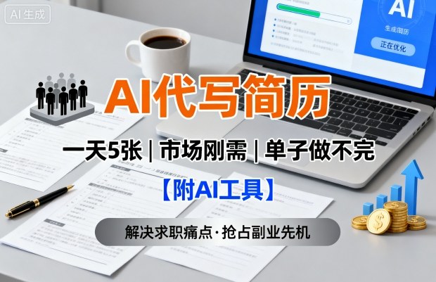 AI代写简历，一天5张，今年找工作难，市场刚需，单子做不完【附AI工具】-淘秘副业