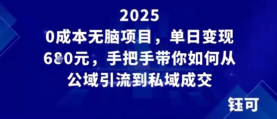 0成本无脑项目，单日变现多张，手把手带你如何从公域引流到私域成交-淘秘副业