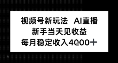视频号新玩法AI直播，新手小白当天见收益，月入4k+-淘秘副业