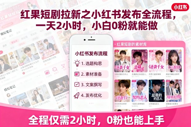 红果短剧拉新之小红书发布全流程,一天2小时,小白0粉就能做 红果短剧拉新之小红书发布全流程,一天2小时,小白0粉就能做