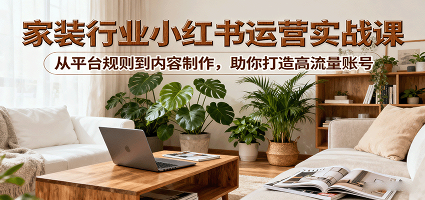 小红书家装行业运营实战课：从平台规则到内容制作，助你打造高流量账号-淘秘副业