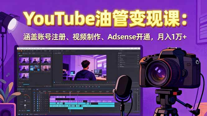 2025YouTube油管变现课：涵盖账号注册、视频制作、Adsense开通，月入1万+-淘秘副业