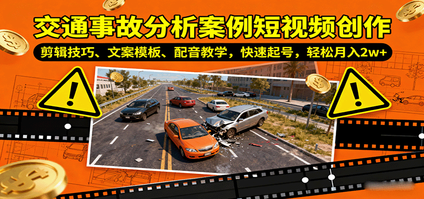 交通事故分析案例短视频创作，剪辑技巧、文案模板、配音教学，快速起号，轻松月入2w+-淘秘副业