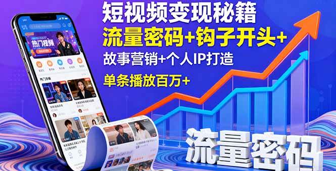 短视频变现秘籍，流量密码+钩子开头+故事营销+个人IP打造，单条播放百万+-淘秘副业