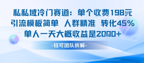 私域冷门赛道单个收费198米引流模板简单人群精准 45%的转化率单人一天大概收益多张-淘秘副业