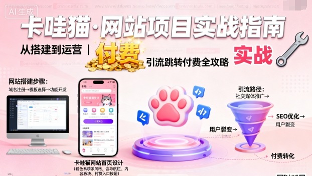 卡哇猫·网站项目，网站搭建与运营以及引流跳转付费-淘秘副业