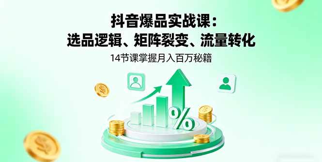 （16112期）抖音爆品实战课：选品逻辑、矩阵裂变、流量转化，14节课掌握月入百万秘籍-淘秘副业