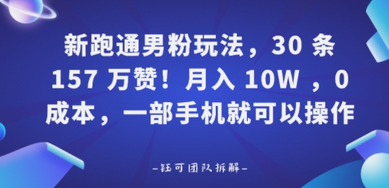 新跑通男粉玩法，30条157W赞，0成本，一部手机就可以操作-淘秘副业