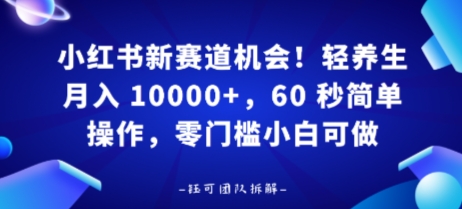 小红书新赛道机会，轻养生月入 1w，60 秒简单操作，带货接广都可以，零门槛小白可做-淘秘副业