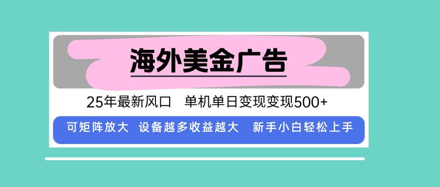 （15902期）最新海外广告美金，全自动挂机，单机单日500+，可矩阵放大，新手小白轻…-淘秘副业
