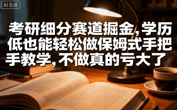考研细分赛道掘金，日入1k+，学历低也能轻松做保姆式手把手教学，不做真的亏大了【揭秘】-淘秘副业