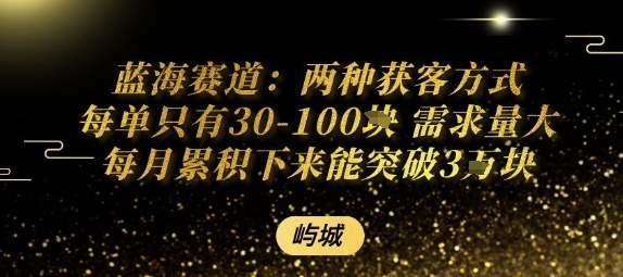 蓝海赛道：两种获客方式每单只有30-100米 需求量大每月累积下来能突破3W-淘秘副业